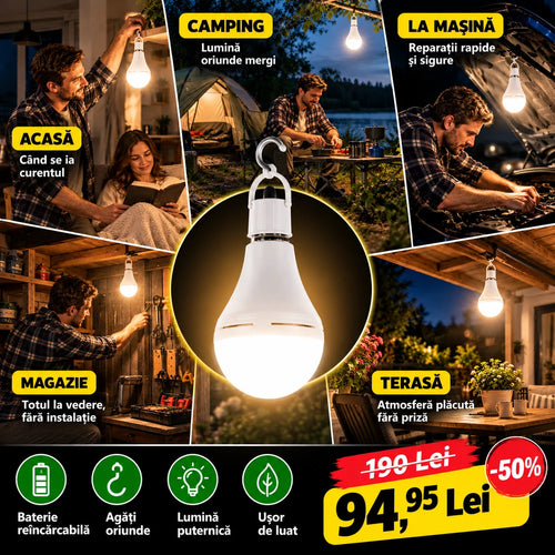 Bec Portabil cu Cârlig, Ideal pentru Pene de Curent și Camping