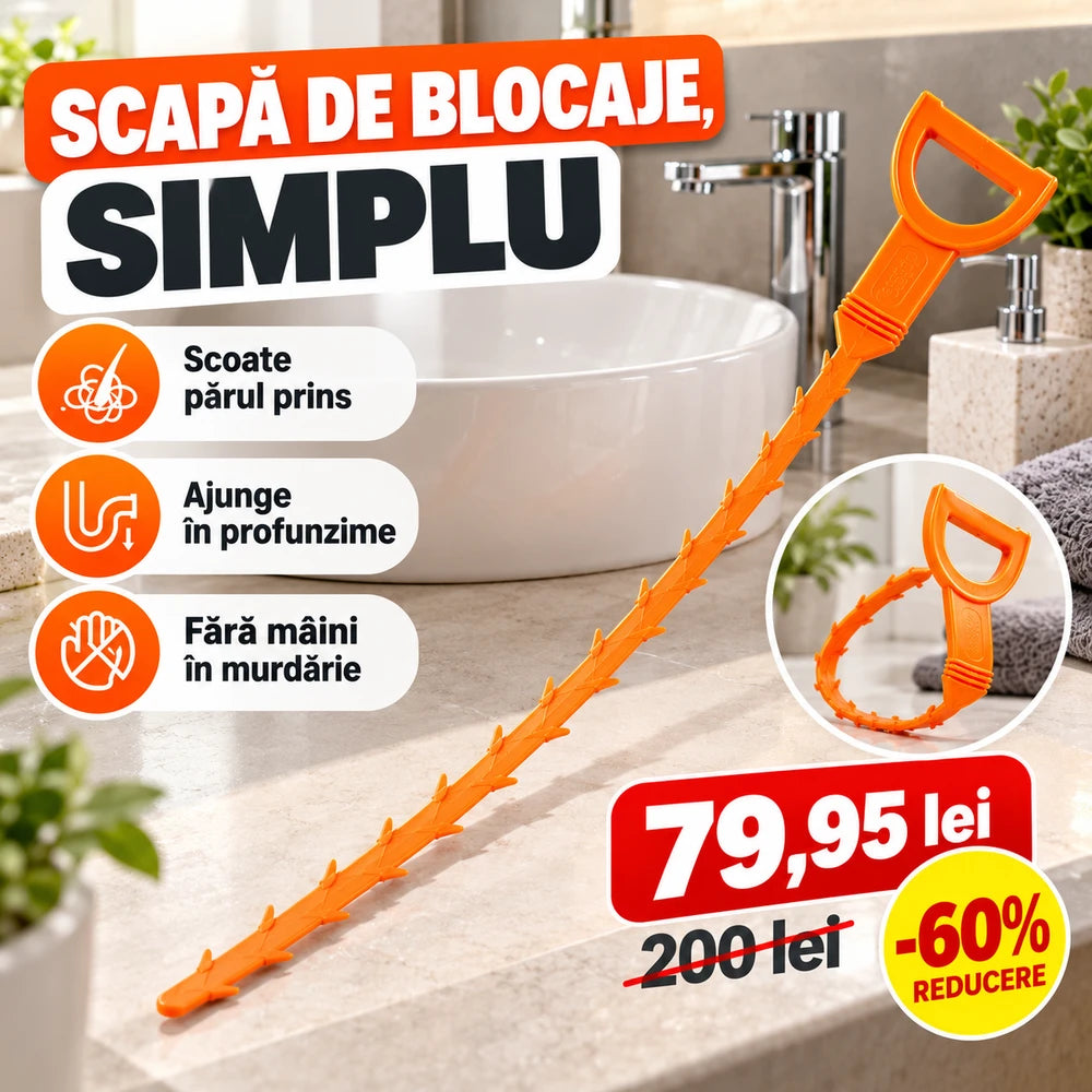 Desfundător Flexibil pentru Scurgeri, Scoate Părul din Chiuvetă, Cadă și Duș fără Chimicale